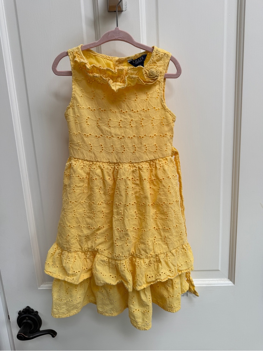 Chaps Girls 5 Yellow Eyelet Floral Ruffle Sleeveless Sun Dress for Girls